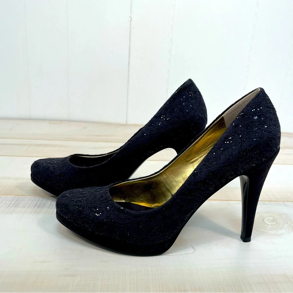 NIB Nine West Rocha Black On Black Platform Heels Sz 8.5 - Picture 1 of 11